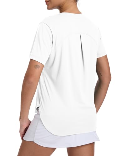 UPF 50+ Women's Short Sleeve Workout Tops - White, 3X-Large