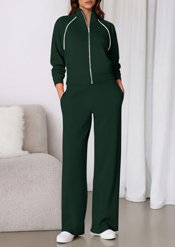 PRETTYGARDEN Women's 2 Piece Lounge Sweatsuit Sets - X-Large Dark Green