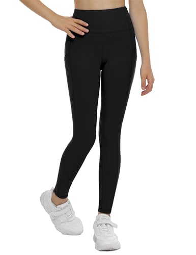 THE GYM PEOPLE Girls High Waist Workout Leggings Kids Dance Yoga Pants Large Black