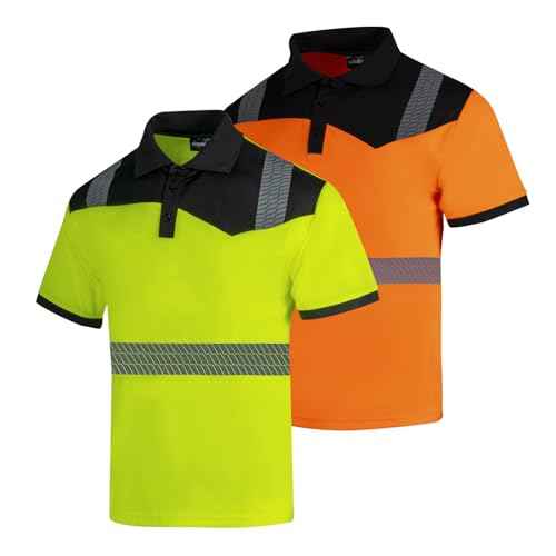 Hi Vis Polo Safety Shirts 2 Pack Class 3 Reflective High Visibility Work Construction Shirts for Men