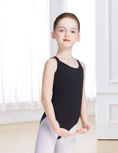 Toddler Girls Camisole Leotard Dance Bodysuit - Black Lining, 10-11 Years