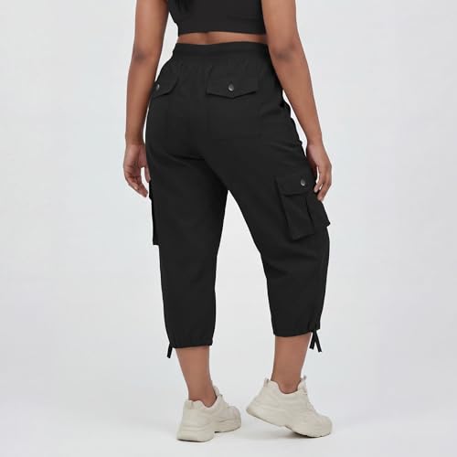 Plus Size Cargo Capris for Women with Pockets 5X-Large Black Lightweight Stretch