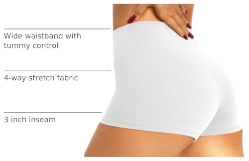 High Waisted Tummy Control Biker Shorts for Women - 3" Inseam, White