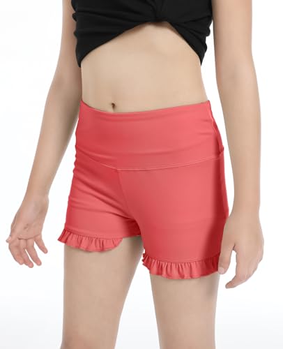 Girls High Waisted Ruffle Athletic Shorts - Stretch Spandex for Dance & Yoga