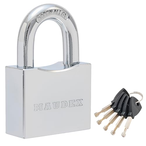 Maudex¢ç RPB50 Heavy Duty Padlock with 5 Keys - 10mm Cut Resistant Hardened Shackle - Weatherproof Chrome Body | Small Keyed Lock for Gym &?School Lockers, Gates