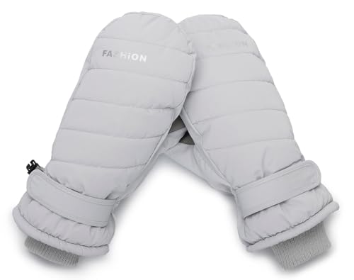 Waterproof Winter Ski Mittens for Men & Women - Light Grey, Medium