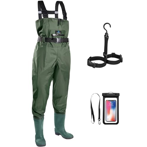 Trudave Waterproof Chest Waders for Men and Women with Boots, 2-Ply Nylon/PVC, Green, M12