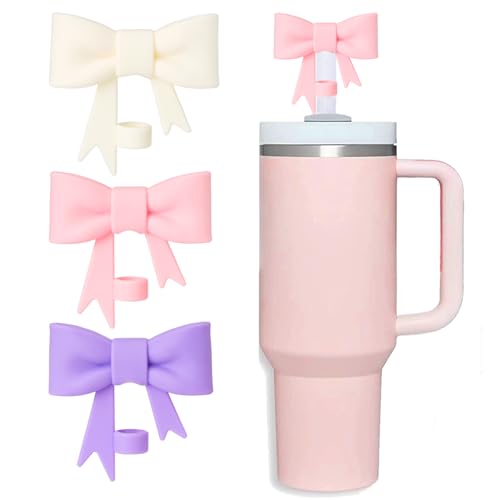 Silicone Straw Topper for 10mm Straws - Cute Bow Design, 3-Pack