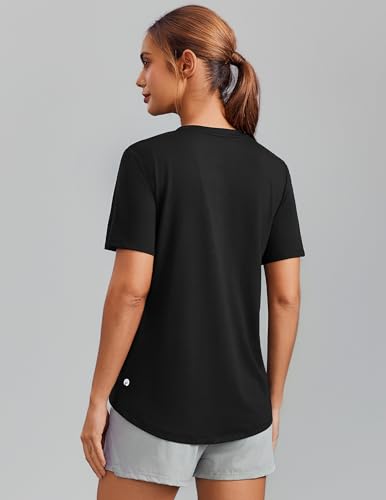 Moisture Wicking Short Sleeve V Neck Workout Top for Women - Black XX-Large