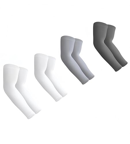 Cooling Arm Sleeves - Sun Protection & Tattoo Cover Up - 4 Pairs (White & Grey)