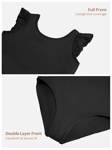Girls Ballet Leotard with Ruffle Sleeves - Gymnastics & Dancewear, 6-7 Years, Black