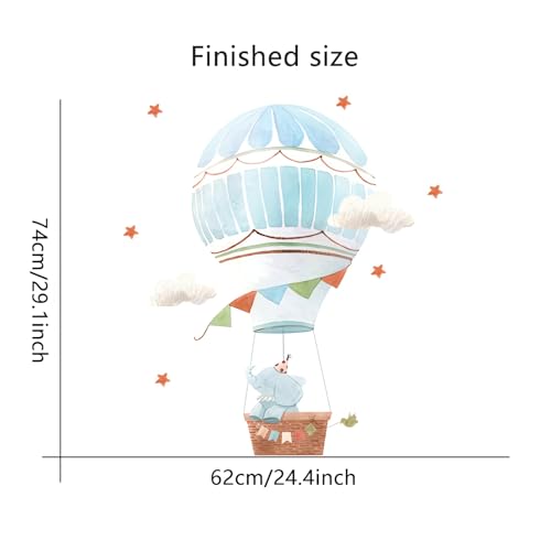 Cute Baby Elephant Hot Air Balloon Stars Wall Stickers, sacinora Cartoon Animal Wall Decals Removable Vinyl Peel and Stick for Kids Baby Nursery Bedroom Toddler Room Kindergarten Art Decorations