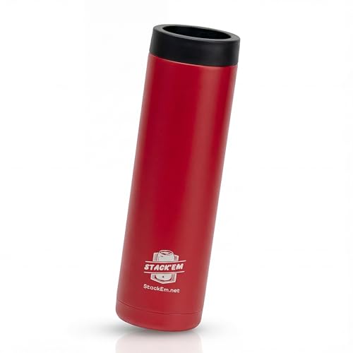 Stack'Em Red Stainless Steel Double Can Cooler Insulator - Keeps 2 12oz Cans Cold