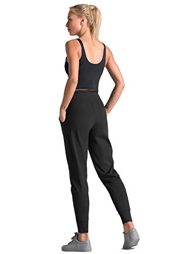 Dragon Fit Women's Black Medium Joggers with Pockets - High Waist Tapered Workout Pants