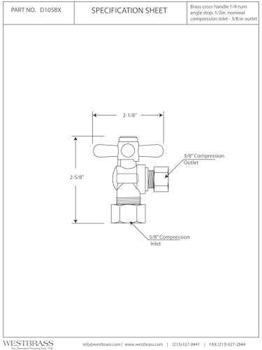 Westbrass D105BX-2-62 1/4-Turn Cross Handle Angle Stop Shut Off Valve, 5/8" OD x 3/8" OD, Matte Black (2-Pack)