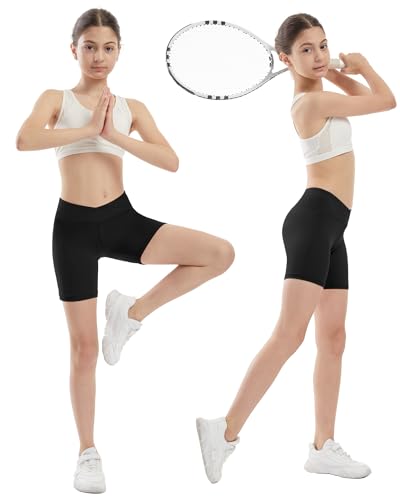 Youth Volleyball Compression Shorts - 5" Spandex Biker - Black, Medium