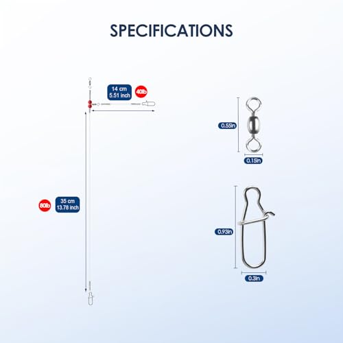 Fishing Leader Rigs - 1 Arm Red - 6 Pcs Nylon-Coated with Swivels & Hooks