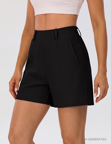 Black BMJL High Waisted Athletic Shorts with Pockets - 4.5" Workout for Women, Large