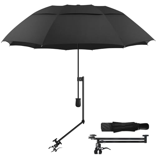 UPF 50+ Golf Umbrella with Adjustable Clamp - Black, 43.3"