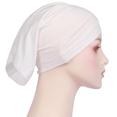 2 Pcs Women Solid Color Hijab Undercaps - White