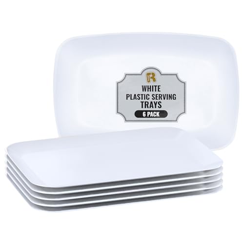 R-kay 6 Pack White Serving Tray - 12.75 x 8.25 Trays for Food Heavy