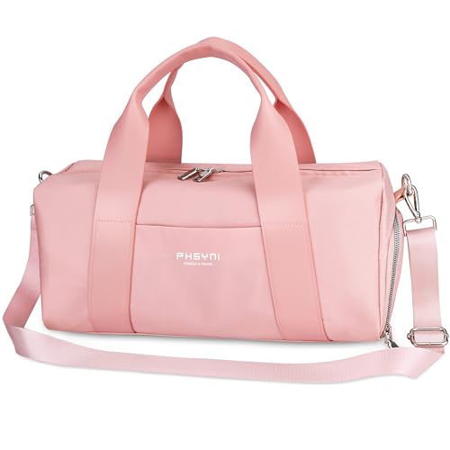 PHSYNI 16" Small Gym Bag for Women with Shoes Compartment, Pink, Waterproof Wet Pocket