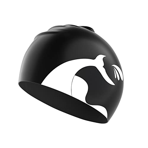 Extra Large Silicone Swimming Cap - Black, Waterproof Swim Hat