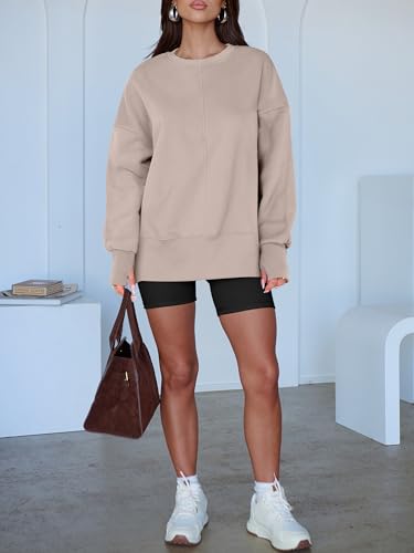 ANRABESS Women's Oversized Sweatshirt with Thumbholes - Fall Outfit, Medium Light Khaki