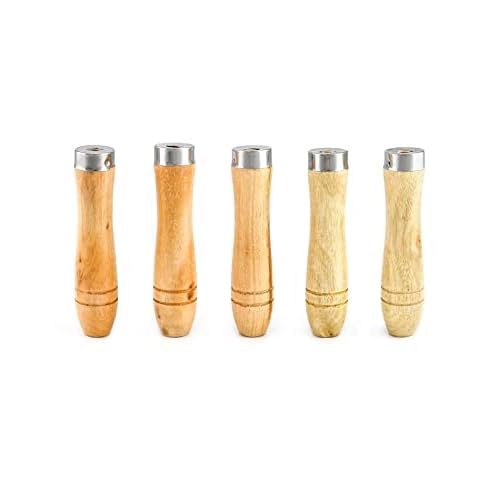 QWORK Wooden File Handle with Strong Metal Collars, 5 Pack Ergonomic Handles Easy Installation for 4'' - 7'' Metal File, Screwdriver, Hand Drill