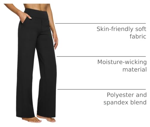 High Waisted Wide Leg Yoga Pants with Pockets - Soft & Moisture Wicking