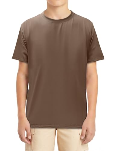 Boys Athletic Short Sleeve T-Shirt - Dry Fit Crewneck - Brown, 5-6 Years
