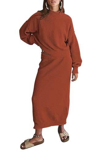 Pink Queen Women's Small Titian Orange 2-Piece Sweater Set - Oversized Top & Maxi Skirt
