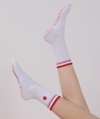 Non-Slip Yoga Socks for Women - Breathable Pilates Crew Grip - Apple