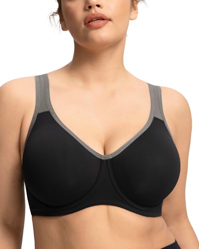 HSIA 36G Black High Support Sports Bra for Women Full Coverage Large Bust