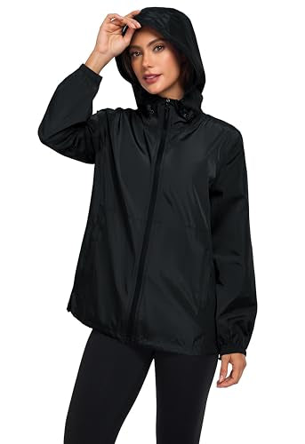 Hount Women's Waterproof Rain Jacket - Lightweight Packable Hooded Windbreaker