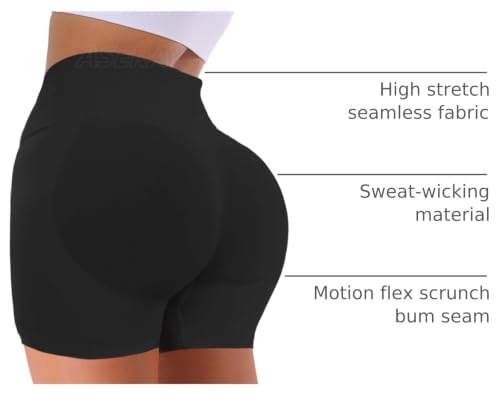 Seamless Gym Workout Shorts for Women - Scrunch Butt Lifting, Tummy Control, Medium - Black