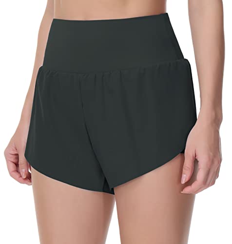 High Waisted Bermuda Shorts for Women - Long Workout Shorts - Large Dark Grey