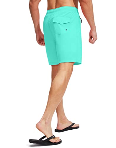 Viodia Men's 7 Inch Quick Dry Cyan Swim Trunks with Pockets - Large