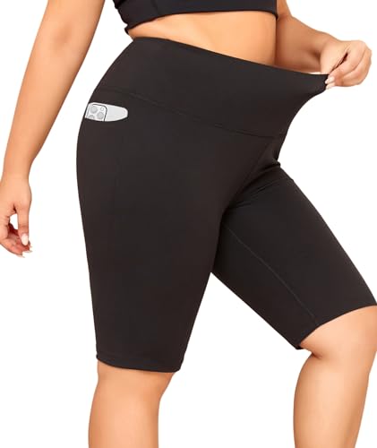 LALAGEN Plus Size Women's Biker Shorts with Pockets - Tummy Control Gym & Yoga, 2X Black