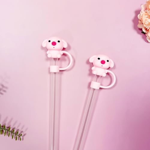 Reusable Pig Straw Topper for 10mm Straws - Pink Silicone Cup Accessory