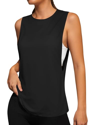 X-Large Open Side Tank Top for Women - Black Sleeveless Workout Top