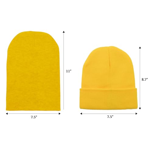 Soft Knit Cuff Beanie Hat for Men and Women - Yellow
