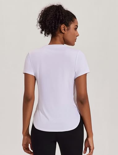 UPF 50+ Short Sleeve Athletic Workout Top - Large, White