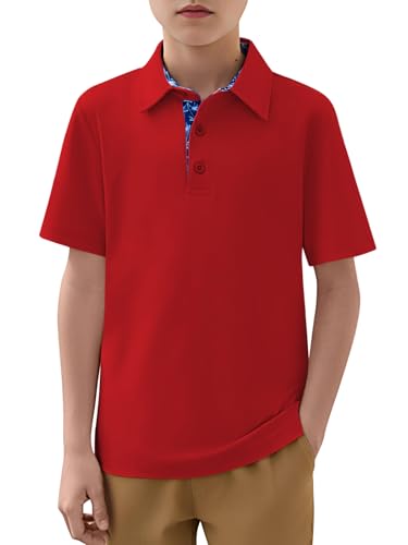Boys Athletic Performance Polo Shirt - Red, 13-14 Years