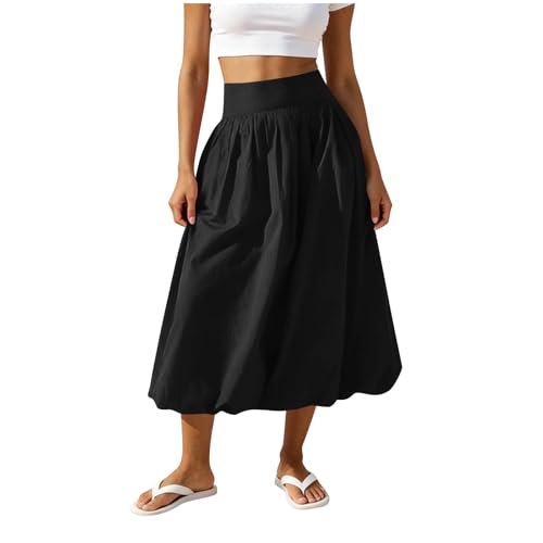 Women's High Waist Bubble Midi Skirt - Black, Small