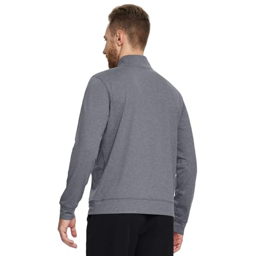 Men's Quarter Zip Pullover Golf Sweater - Moisture-Wicking Heather, Large, Black/Grey Heather