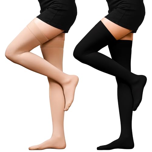 WINGEDSOUL 20-30mmHg Compression Stockings for Women & Men, Thigh High Closed Toe (Medium / Multi) - Graduated Support for Edema