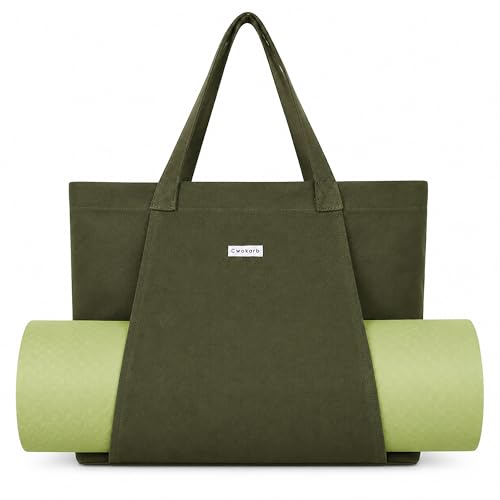 Yoga Mat Bag - Green Cotton Canvas Tote with Pockets