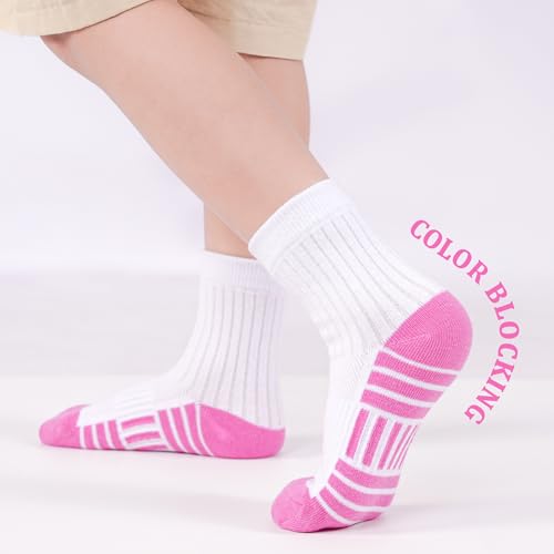 Kids Girls Crew Athletic Socks 12 Pairs - White, Size 5-7 Years - LAETBBE