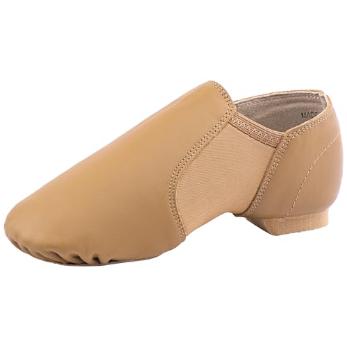 Leather Jazz Dance Shoes for Kids - Slip On, Brown, Size 13